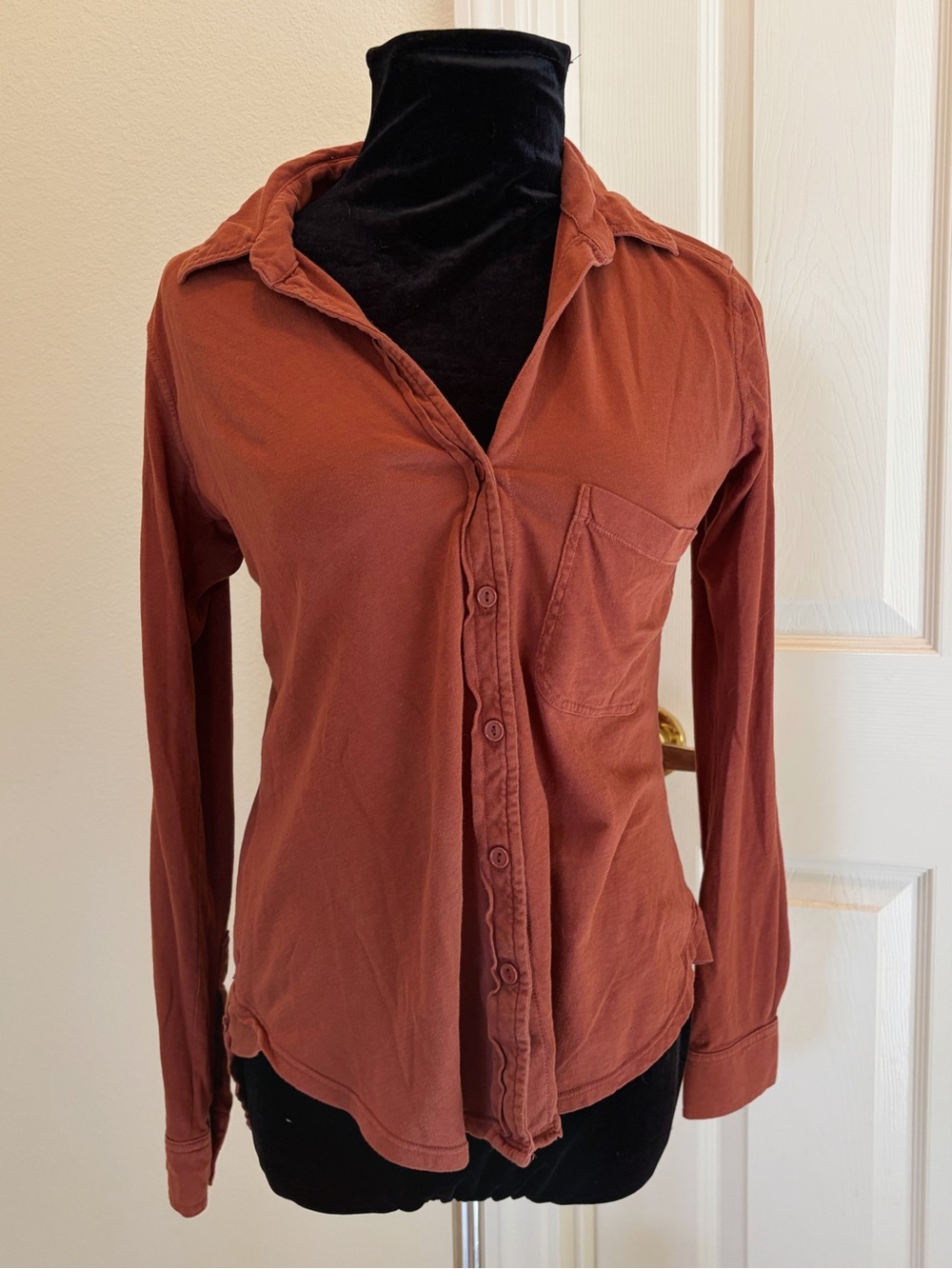 Bobi Button-Up Jersey Cotton Orange Brown Top